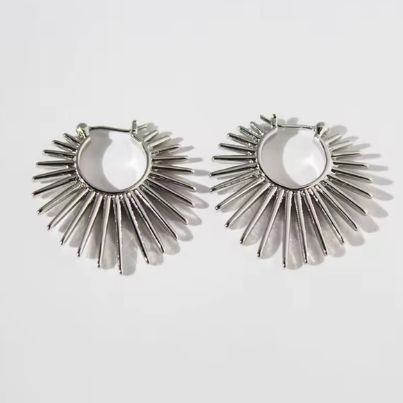 Anthropologie Silver Sunburst Hoop Earrings - Picture 1 of 14